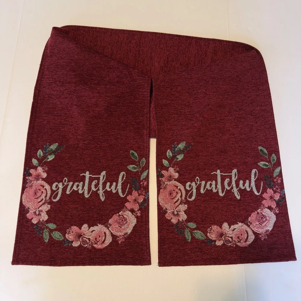 Grateful Floral‎ Tapestry Table Runner Burgundy Wine 70x12.5 Thanksgiving Fall